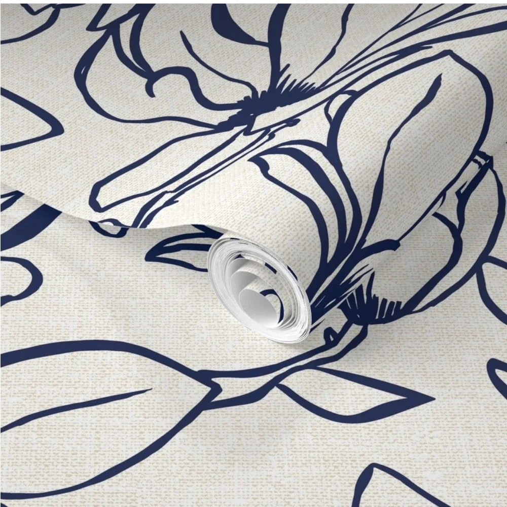 1.5 rolls spoonflower wallpaper flowers navy